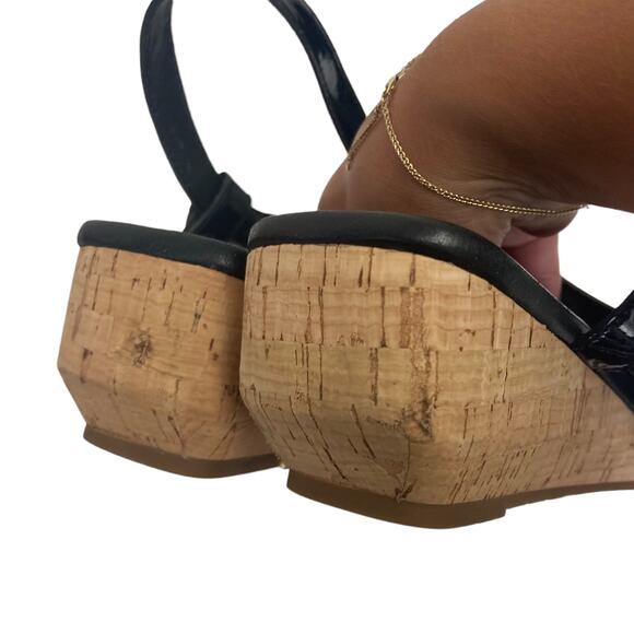 Eileen Fisher Black Patent Leather Strappy Wedges Sz 8 - Picture 7 of 9